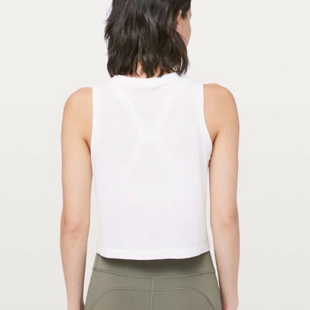 lululemon Logo Breeze By Muscle Crop Tank
Size 6- White - Picture 3 of 6